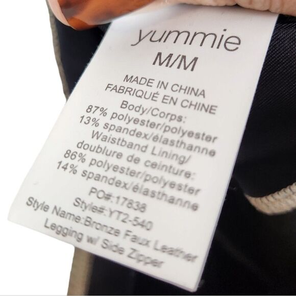 YUMMIE Pants Womens Medium Bronze Faux Leather Side‎ Zipper Leggings NWT Shaping - Picture 6 of 8